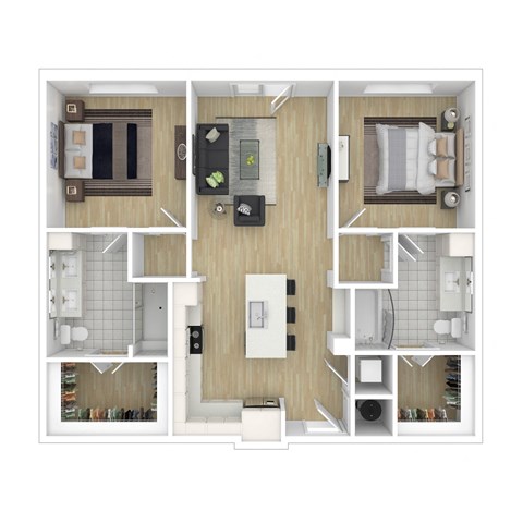 Floor plan for 2 beds, 2 baths, 1251 sqft